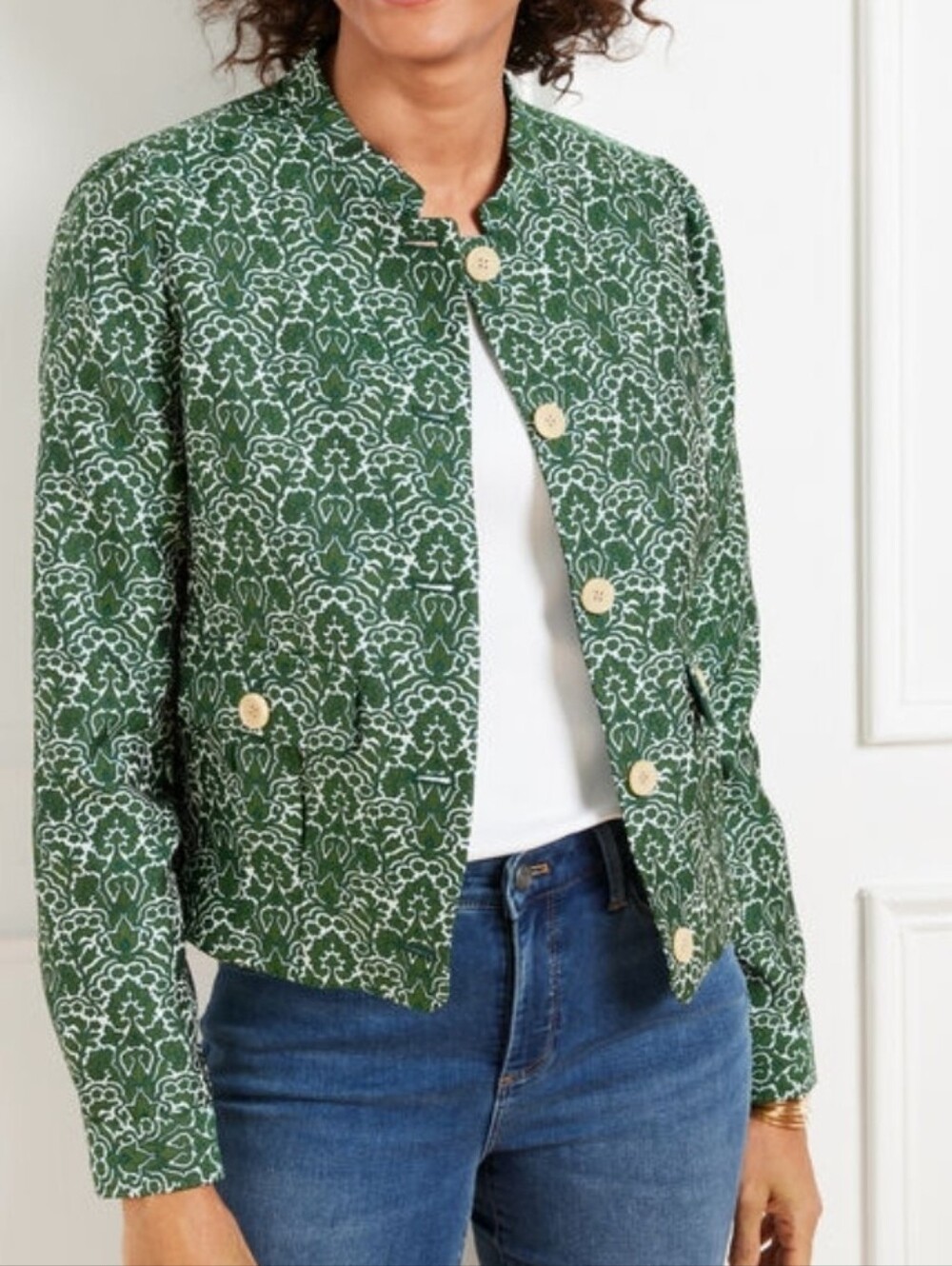 Talbots Green Floral Print Cotton Jacket - Women Size MP